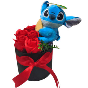 Caja de Rosas Rojas y Peluche de Stitch