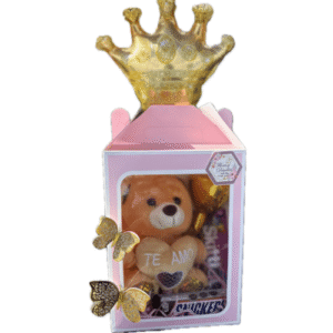 Caja con Peluche, Chocolates y Globo corona