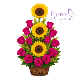 Canasta en Rosas Fucsias