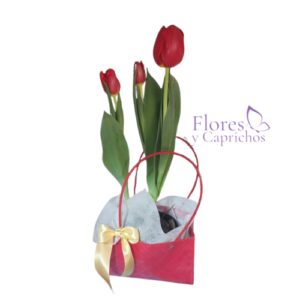 Cartera con 3 Tulipanes Rojos