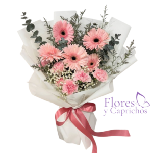 Gerberas y Claveles en Ramo
