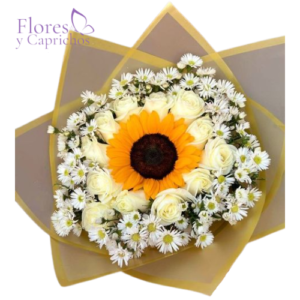 Rosas Blancas y Girasoles