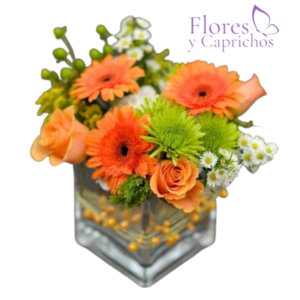 Cubo en Gerberas Naranjas
