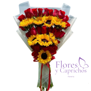 Extendido Ramo de Rosas y Girasoles