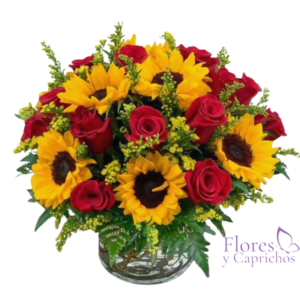 Centro de Mesa en Girasoles y Rosas
