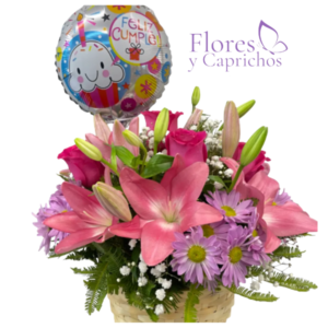 Canasta de Lirios y Globo