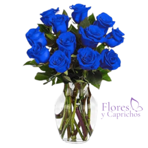Florero de 12 Rosas Azules