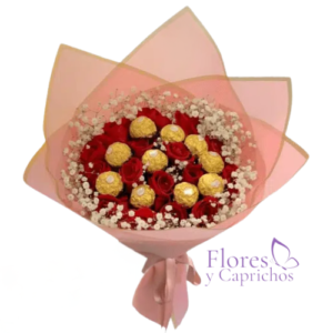 Rosas+Bombones en Ramo