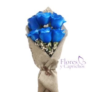 Rosas azules en arpillera