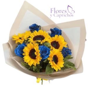 6 Rosas Azules+ 6 Girasoles