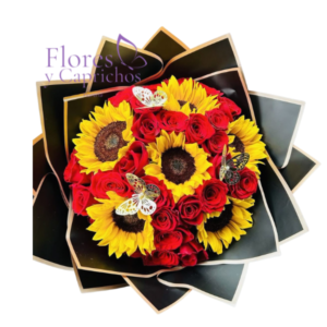 Girasoles y Rosas Rojas