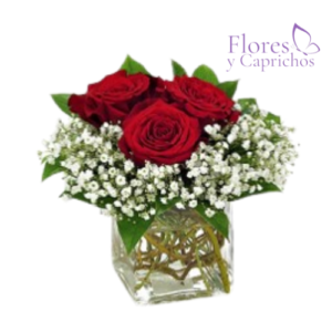 Cubo con 3 Rosas