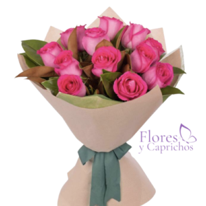 10 Rosas Fucsias en Ramo